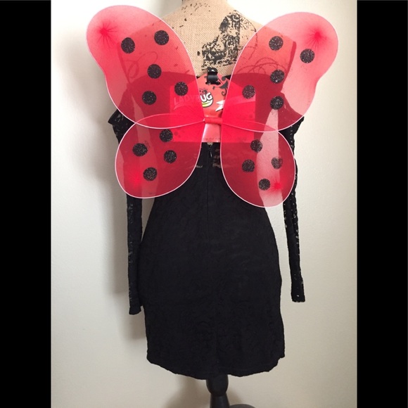 SEXY LADYBUG DRESS COSTUME W/Wings & Shoes SZ S/M - Picture 4 of 7